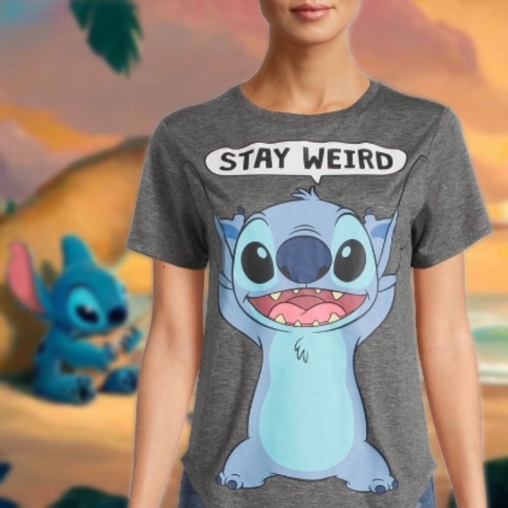 Disney Lilo & Stitch Stay Weird Graphic Shirt Classic Short Sleeve Funny Tee